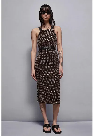 Rochie midi cu aplicatii tip cristale - Negru