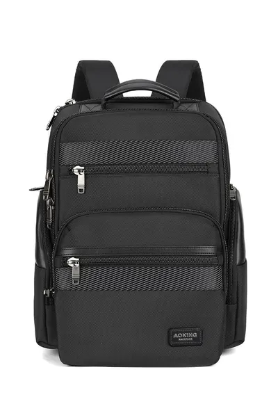 Rucsac din material textil cu buzunare cu fermoar - Negru