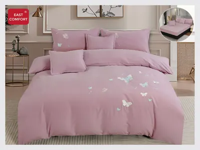 Lenjerie De Pat Din Finet Premium Cu Broderie Si Elastic - Lila Cu Fluturasi - Engros