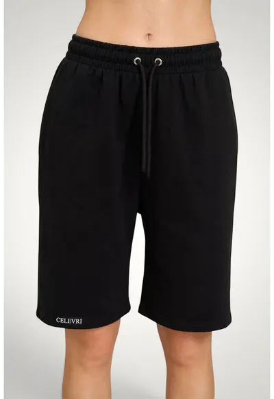 Pantaloni scurti de dama - oversize - din bumbac premium - Negru