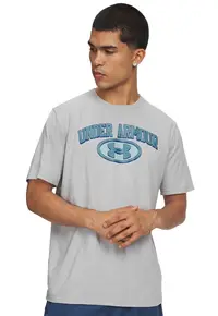 Tricou cu decolteu la baza gatului si imprimeu logo - Gri deschis
