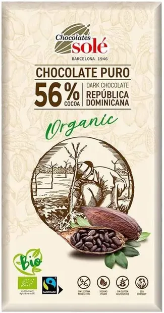 Ciocolată neagră organică cu 56% cacao, 100 g, Chocolates Solé