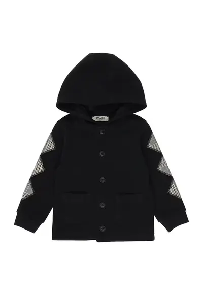 Palton tip hanorac - cu gluga si nasturi - - Happy Camp - Negru - pentru baieti - Negru