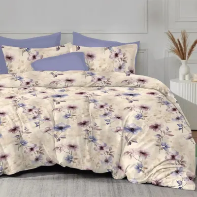Lenjerie de pat finet 6 piese, cearceaf pat clasic, cearceaf pilota 200x230, 2 fete perna 50x70, 2 fete perna 70x70, Extra, Violet Harmony, Promo 15