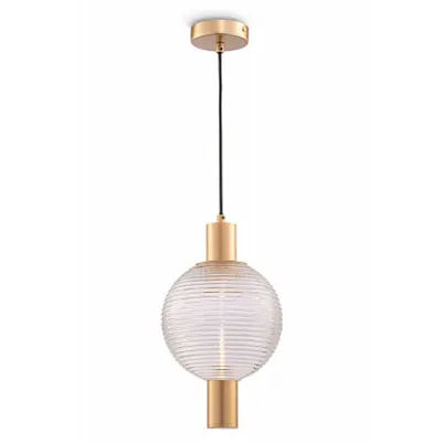 Corp de iluminat susendat Rueca - H(min) 395mm, H(max) 1548mm, ⌀ 200mm , Transparent, 1 X GU10 (28W), Metal, Glass, IP20, 1.3kg