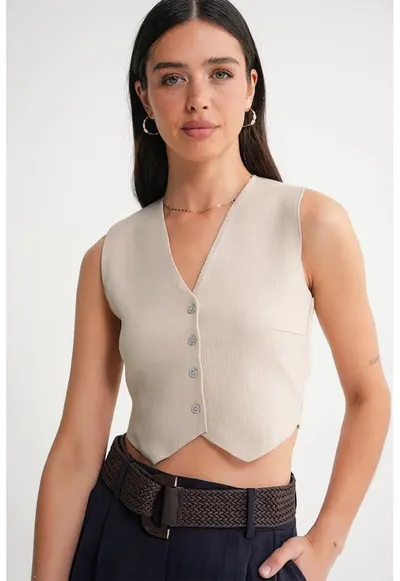 Vesta - Tricot - Crem - Decolteu in V