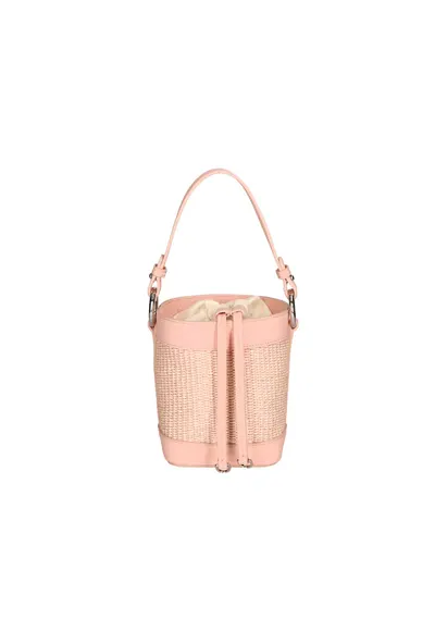 Geanta bucket de paie si piele - Roz