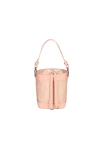 Geanta bucket de paie si piele - Roz