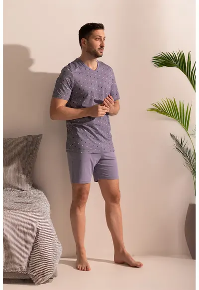 Pijama din amestec de bambus cu maneci scurte Icons - Lila pal