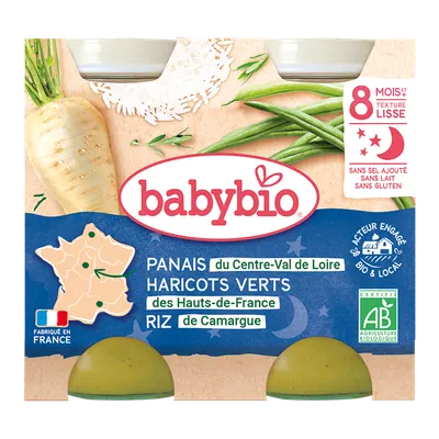 Piure de pastranac, fasole verde si orez Bio, 2 x 200g, BabyBio
