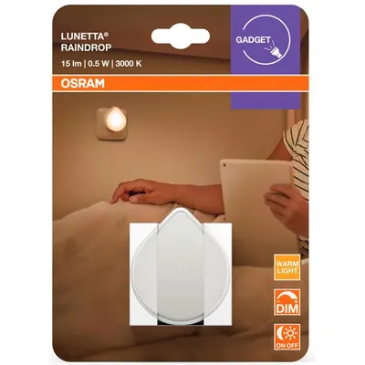 Lampa de veghe OSRAM LUNETTA Raindrop cu senzor de lumina, 0.5W,15lm, lumina calda(3000K), dimabila