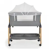 Patut Co-Sleeper Cangaroo Adoro Grey 90x53 cm cu laterala culisanta, Saltea si Plasa de insecte incluse, Spatiu depozitare, 7 nivele de reglare a inaltimii, Roti cu frana