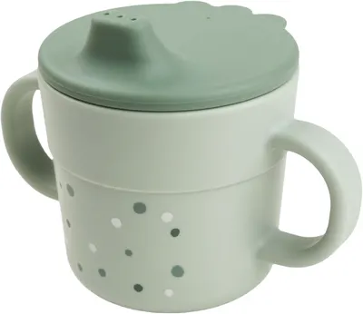 Cană anti-vărsare cu mânere Done by Deer - Happy dots, green, 215 ml