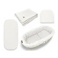 Set pentru landou/cosulet, Qmini, Cu protectie, pilota, saltea, pernuta, Din muselina dubla, Material certificat Oeko Tex Standard 100, Cream