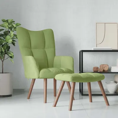 vidaXL Scaun de relaxare cu taburet, verde deschis, catifea