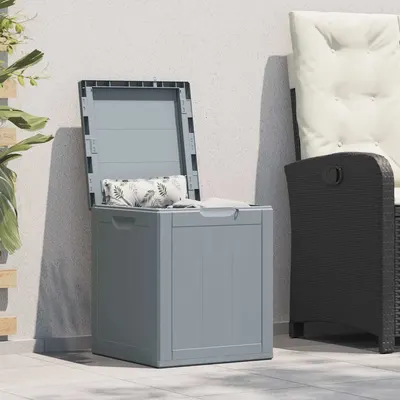 vidaXL Cutie de depozitare pentru grădină, gri, 90L, aspect de lemn din PP