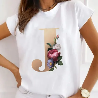 Tricou Dama Alb Alfabet litera "J" Engros