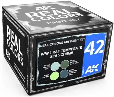 Set de lacuri acrilice pentru aviație AK Interactive - WW2 RAF Temperate Sea Scheme Set - Real colors (AKRCS042) (4 x 10 ml)