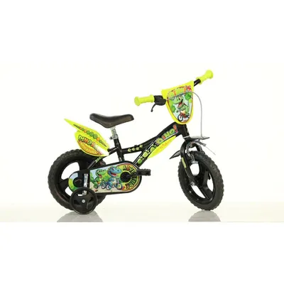 Bicicleta cu pedale, Dino Bikes, Dinozaur T-Rex, Cu roti ajutatoare, 12 inch, Pana la 40 kg, 3 ani+, Multicolor
