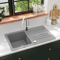 vidaXL Chiuvetă bucătărie granit, bazin unic cu scurgere, reversibilă, gri
