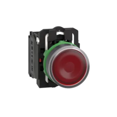 Buton Iluminat Rosu Ø 22, Incastrat, Revenire cu Arc, 24 V, 1No+1Nc