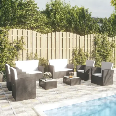 Gossi set mobilier de gradina cu perne, 8 piese, negru, poliratan