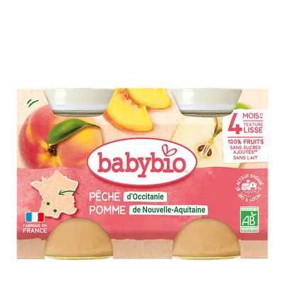 Piure din piersici si mere Bio, 2 x 130g, BabyBio