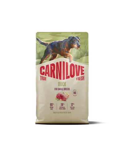 Hrană câini mici CARNILOVE True Fresh Dog Duck Adult Small Breeds 4 kg cu rață