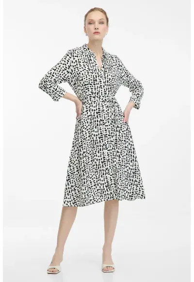 Rochie-camasa cu maneci 3/4 - Alb/Negru
