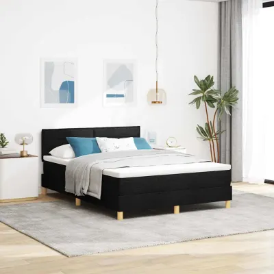 vidaXL Pat cu arc LED cu benzi LED Negru 160 x 200 cm țesătură