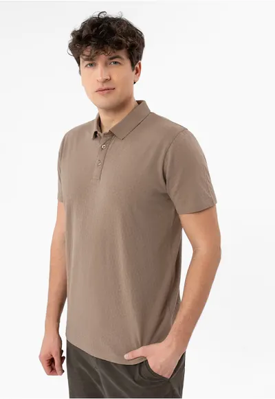 Tricou polo barbati din bumbac - Regular Fit - O-Lambo - bej - Bej