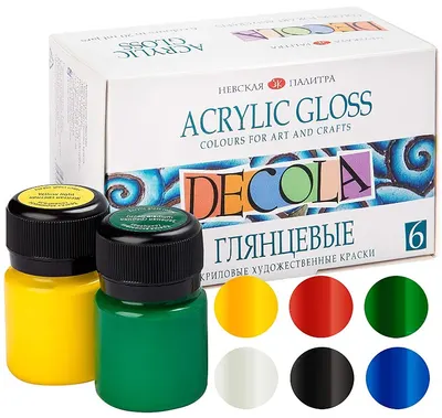 Vopsele acrilice lucioase Paleta Nevskaya Decola - 6 culori, 20 ml