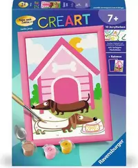 Kit de vopsea după număr Ravensburger CreArt - Câine cu căsuță (opțiunea 2)
