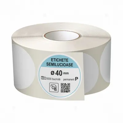 Rola etichete autoadezive semilucioase, rotunde, diametru 40 mm, adeziv permanent, 5000 etichete rola
