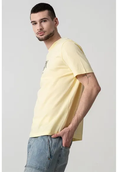 Tricou din bumbac cu imprimeu logo - Galben deschis