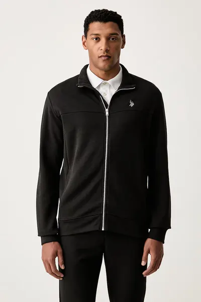 U.S. Polo Assn. hanorac cu fermoar pentru bărbați cu bumbac LUXE DHM ZIP THROUGH FUNNEL
