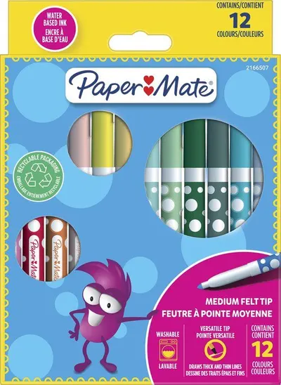 Markere Paper Mate - Kids Colouring, 12 culori