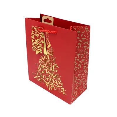 Pungă de cadou, din hârtie, colecția Clairefontaine de la Eurowrap, 33x26,5 cm, burduf de 14 cm, Magical Xmas