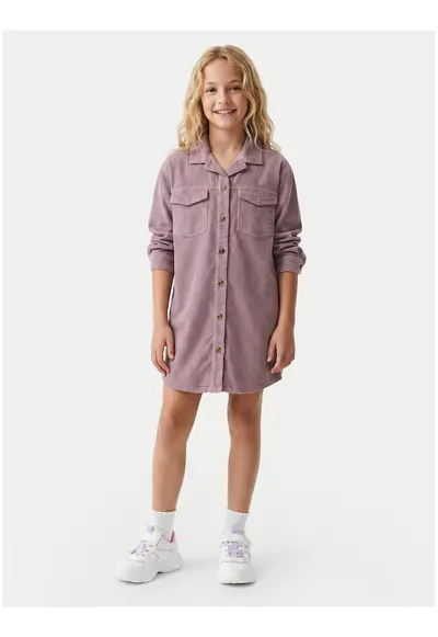 Rochie casual fete - bumbac - violet - sistem inchidere cu nasturi