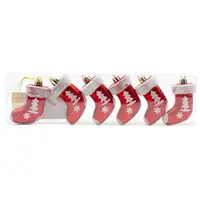 Set 6 decorațiuni, model cizmulițe roșii cu brăduți, 4 cm, Xmas Magic