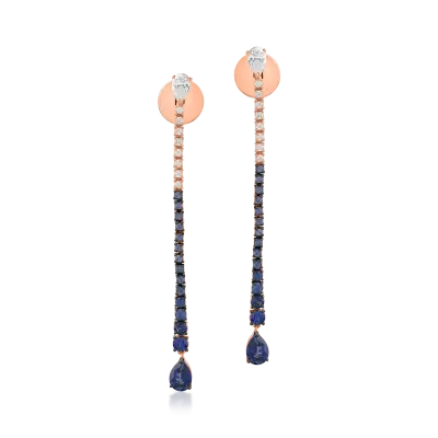 Cercei din aur roz cu safire de 3.4ct si diamante de 1ct