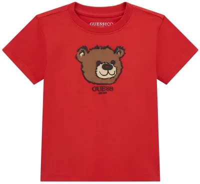 Tricou cu mânecă scurtă Guess - Cu un ursuleț de pluș, roșu , 18 luni