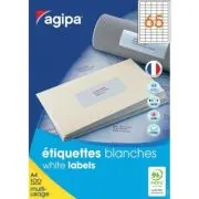 Etichete autocolante Agipa 101113/102199, 65/A4, 38x21. 2 mm, permanente, colturi drepte, alb, top 100 coli (6500 etichete)