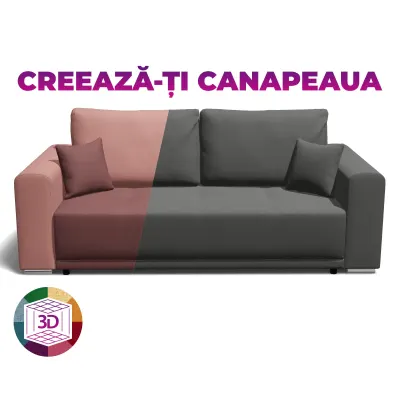Canapea BERNA extensibila, 3 locuri, cu arcuri si lada depozitare, 238x108x77 cm, Configurator 3D