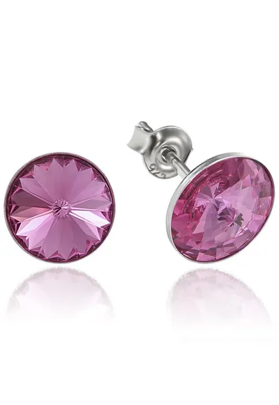 Cercei Argint 925 placat cu rodiu cu cristale Swarovski® Rivoli 8mm - Roz