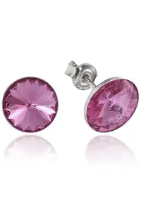 Cercei Argint 925 placat cu rodiu cu cristale Swarovski® Rivoli 8mm - Roz