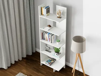 Raft Biblioteca Asimetric 5 Polite MDF Negru Decorativ Perete