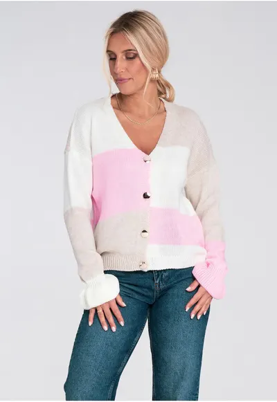 Cardigan scurt - pentru femei - material calduros acril - Bej/Multicolor