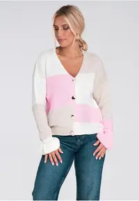 Cardigan scurt - pentru femei - material calduros acril - Bej/Multicolor