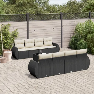 Gossi set mobilier de gradina cu perne, 9 piese, negru, poliratan